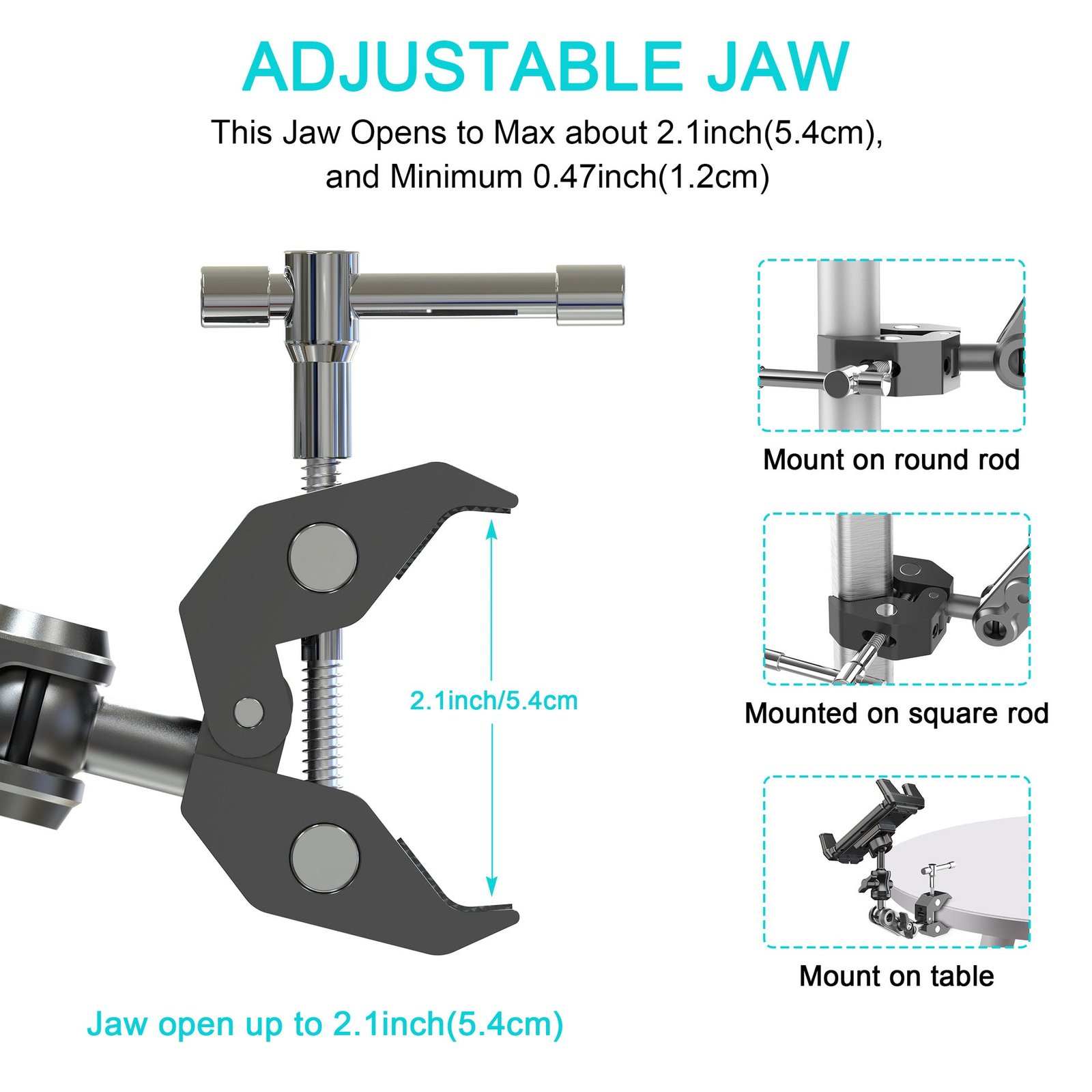 Multi Angle Metal Arm Adjusted for Phone & Tablet Holder with Claw Clamp - Image 2