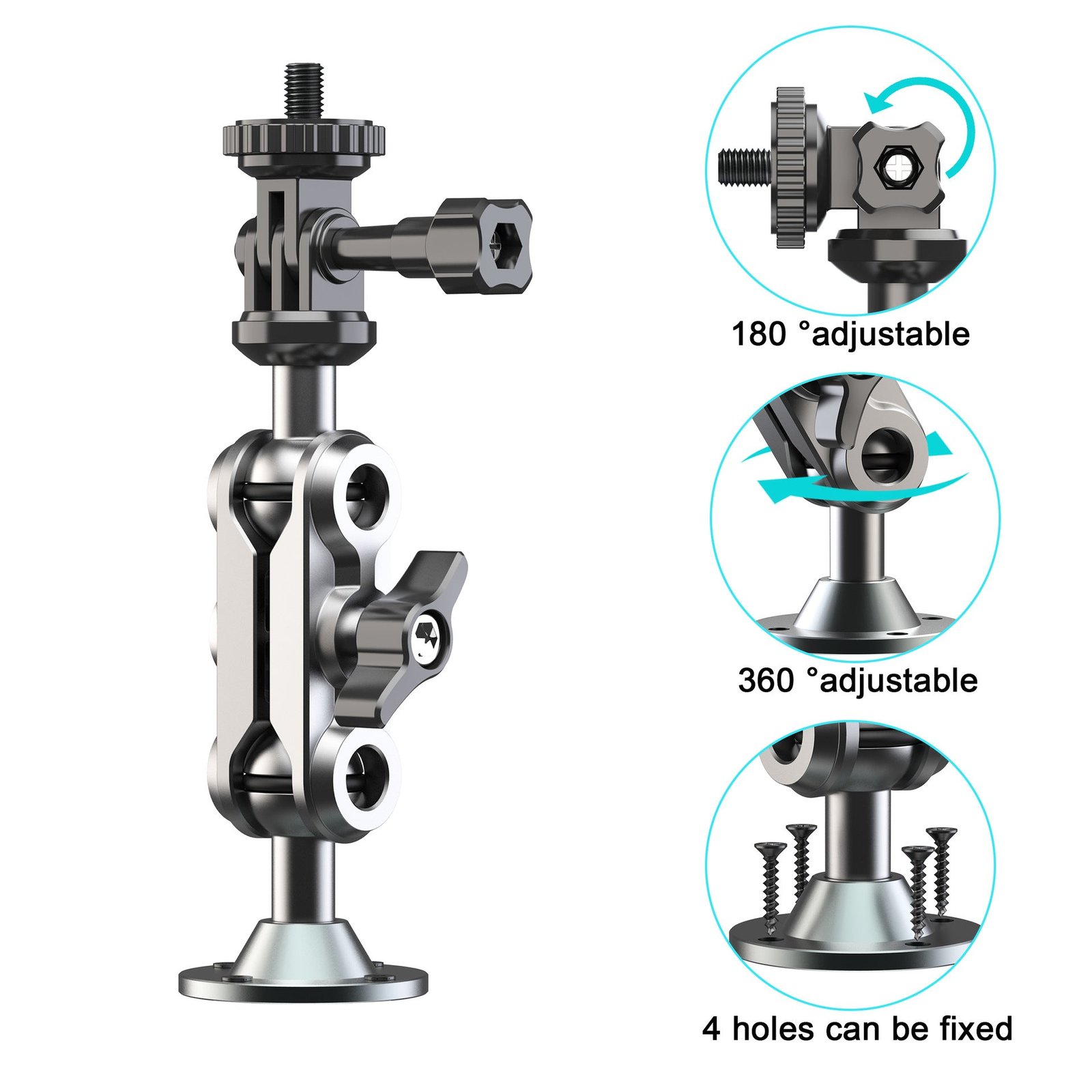 Universal Metal Flexible Angle Adjustable Holder for 1/4 Device Camera for Dash Board or Wall - Image 5