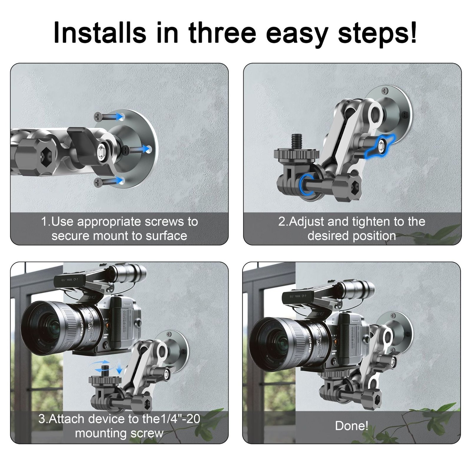 Universal Metal Flexible Angle Adjustable Holder for 1/4 Device Camera for Dash Board or Wall - Image 8