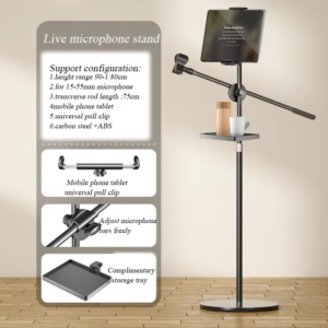 Microphone Phone Stand Universal Metal Carbon Steel Adjustable Lift Cantilever Microphone Stand with Solid Metal Base
