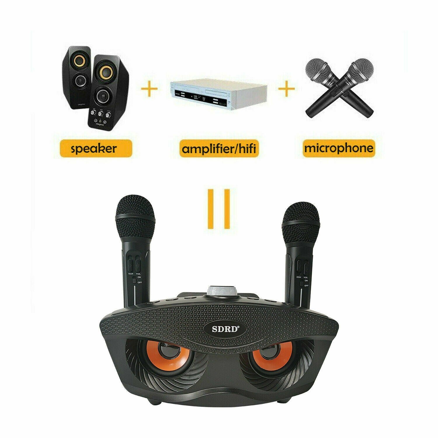 OWL SDRD SD-306 Portable Family Karaoke System Condenser Wireless Stereo Bluetooth Speaker Set With Dual Wireless Microphones - Image 5