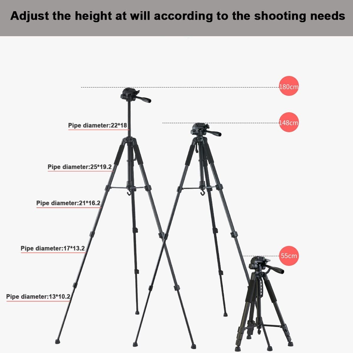 Universal 180cm Camera Tripod Stand 360° for DSLR Cameras & Phones with Universal Compatibility w Phone Mount - Image 5
