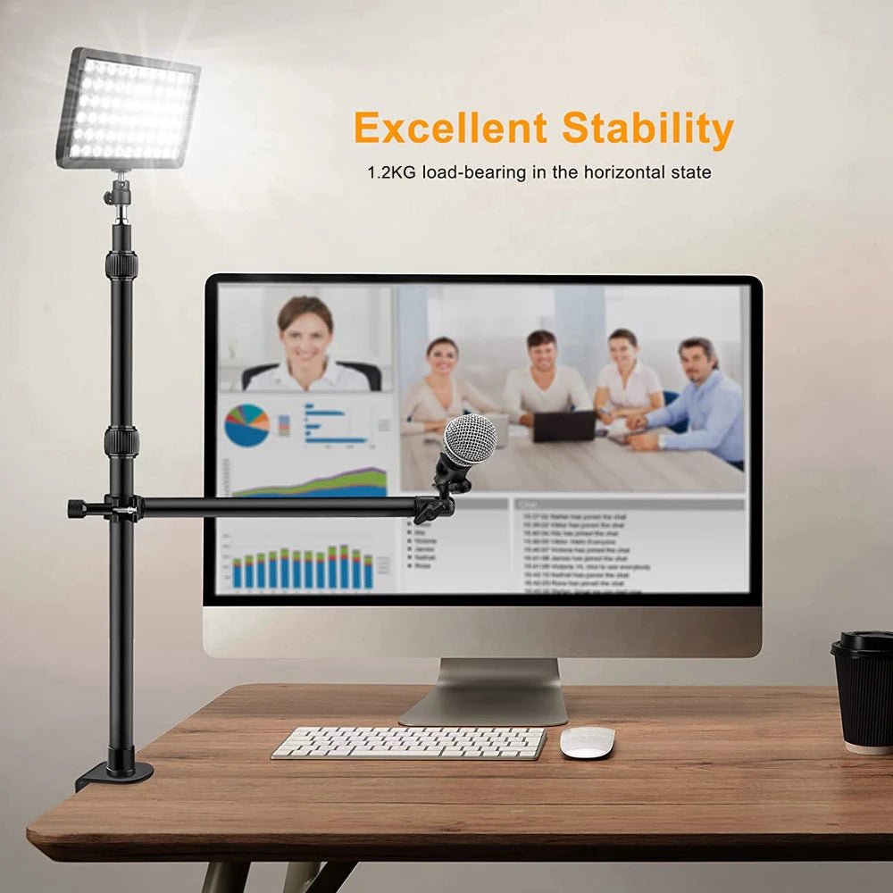 Camera Desk Mount with Auxiliary Holding Boom Arm, Overhead Table C-Clamp Multi Stand - Image 4