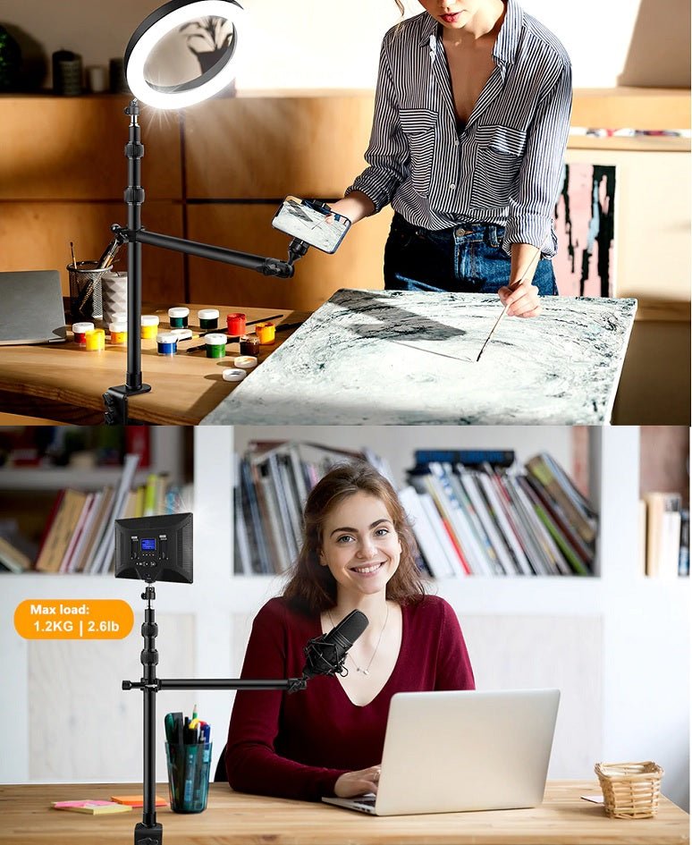 Camera Desk Mount with Auxiliary Holding Boom Arm, Overhead Table C-Clamp Multi Stand - Image 5